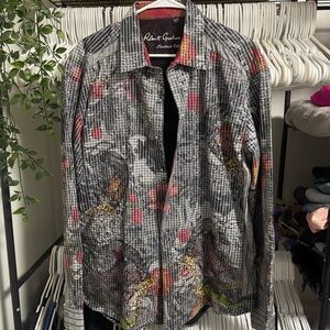 $398 Robert Graham “Tequila” Multicolor Embriored Striped Shirt